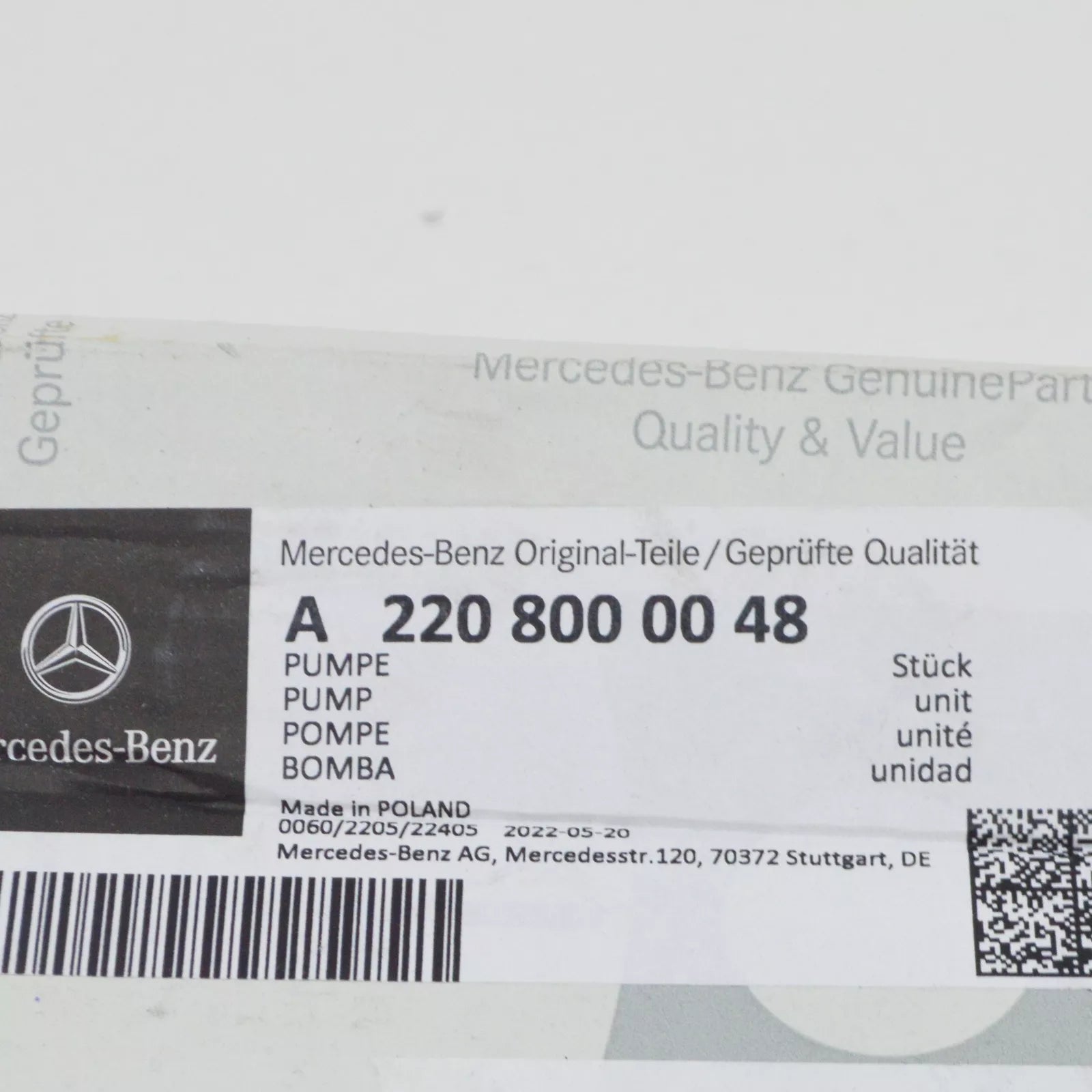 NEW MERCEDES-BENZ S W220 REAR END FLOOR PUMP A2208000048 ORIGINAL