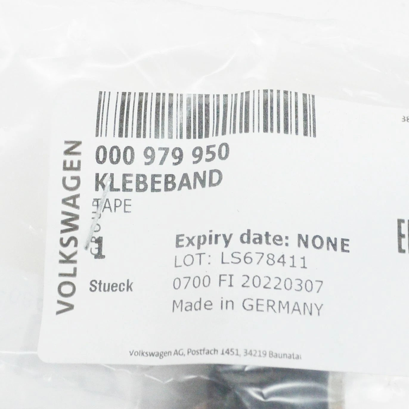 NEW VOLKSWAGEN POLO 6R MK5 WEBBING ADHESIVE TAPE 000979950 ORIGINAL