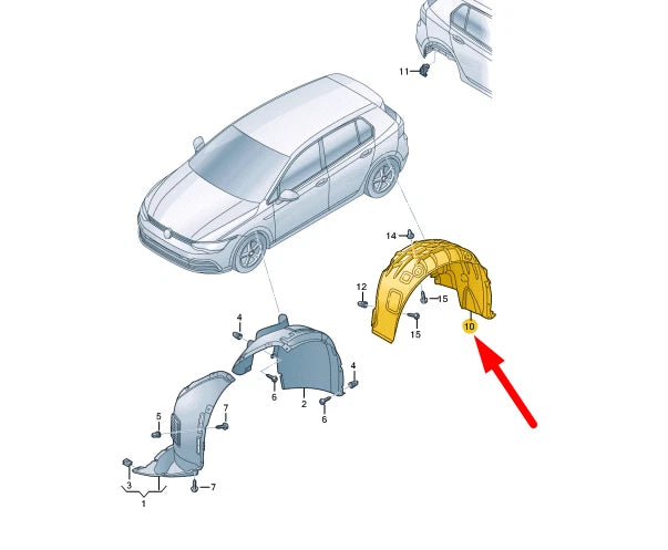NEW VOLKSWAGEN GOLF MK8 REAR RIGHT WHEEL HOUSING LINER 5H0810972B ORIGINAL