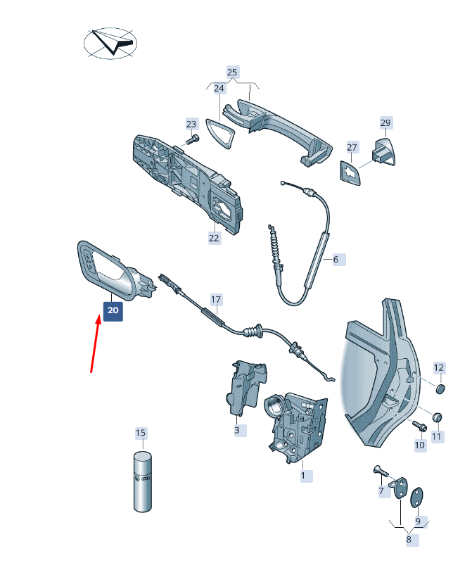 new skoda superb mk3 left rear internal opening handle 3v08392212zz original
