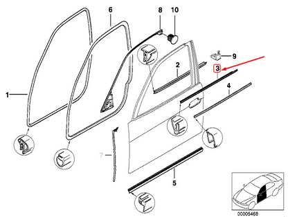 new bmw 5 e39 front left door outer weatherstrip 51218159235 original