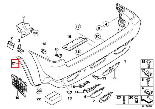 NEW BMW X5 E53 REAR RIGHT SUPPORT BUMPER TRIM 51127148518 ORIGINAL