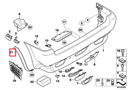 NEW BMW X5 E53 REAR RIGHT SUPPORT BUMPER TRIM 51127148518 ORIGINAL