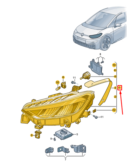 new vw id.3 e11 front left headlight rhd 10c941029a original