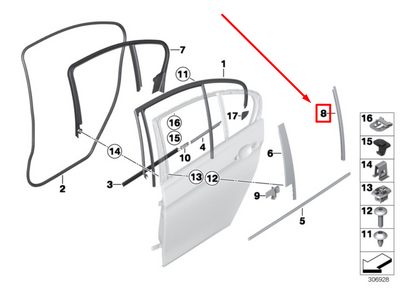 new bmw 3 f30 rear right exterior window guide web 7263382 51357263382 original