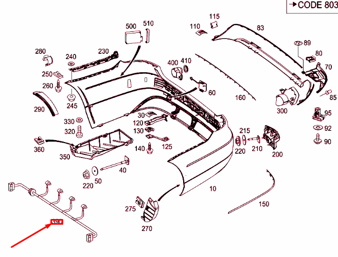 NEW MB E W212 REAR BUMPER PARKTRONIC WIRING HARNESS A2124405810 ORIGINAL