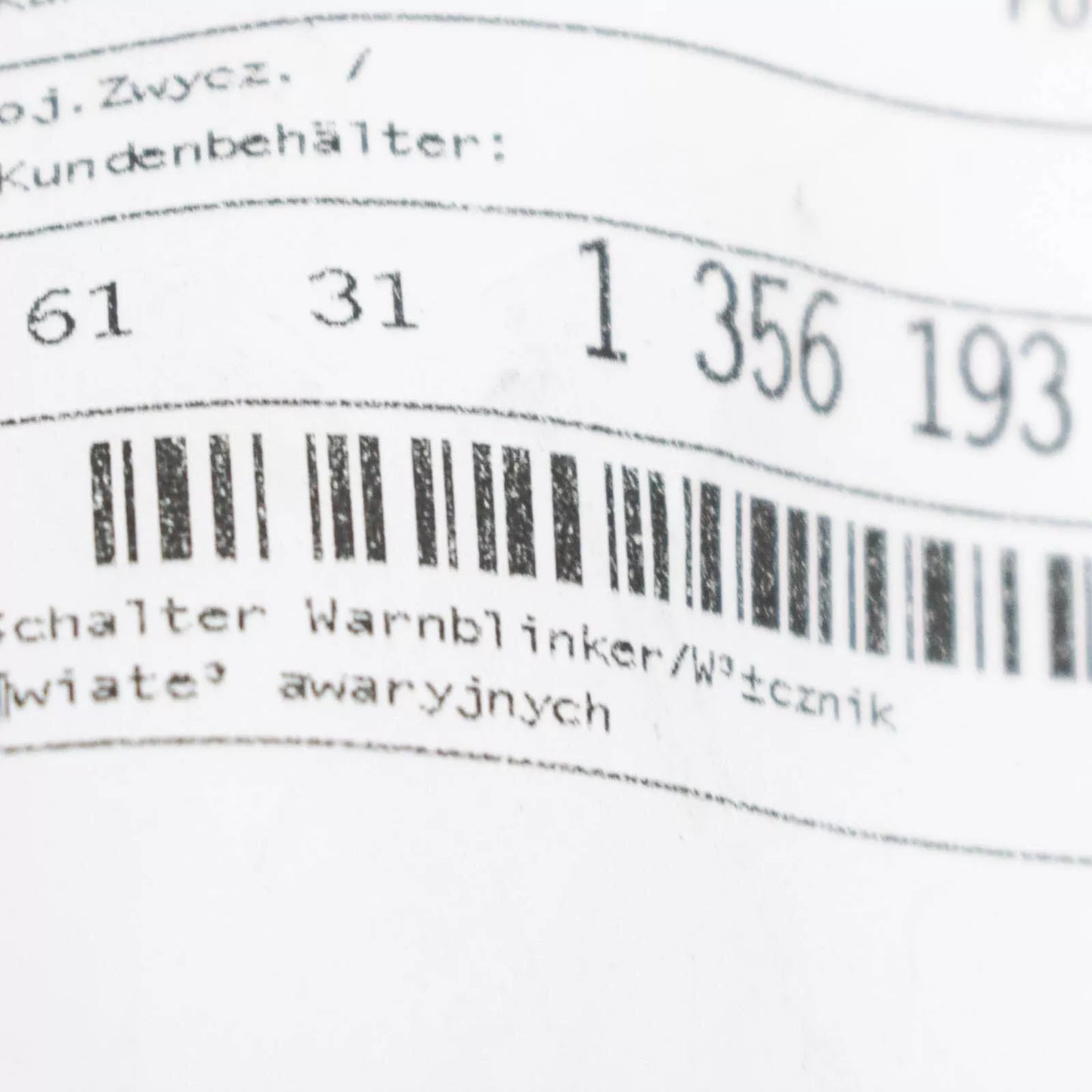 NEW BMW E9 E10 2000.3.2 HAZARD SWITCH BUTTON 61311356193 ORIGINAL