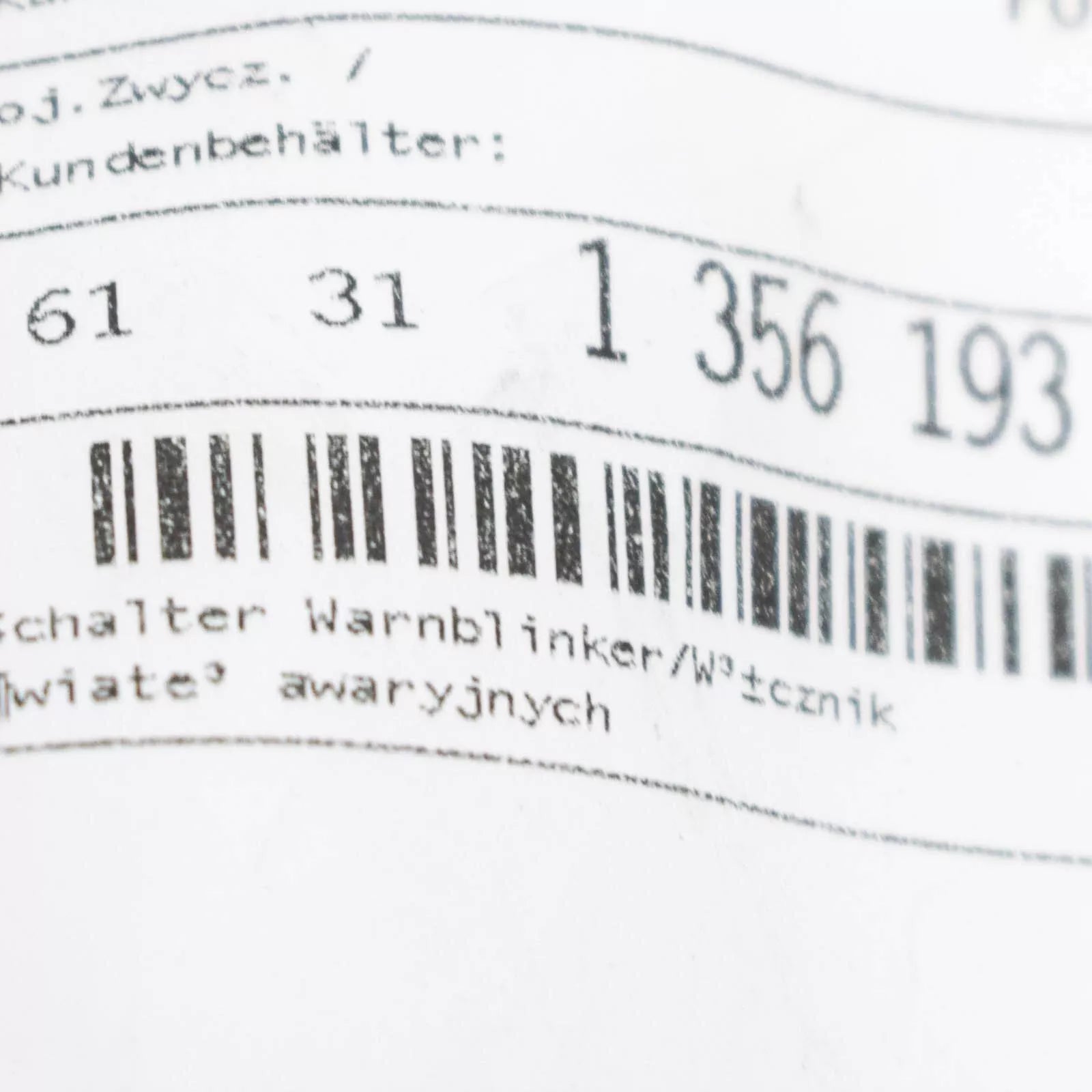 NEW BMW E9 E10 2000.3.2 HAZARD SWITCH BUTTON 61311356193 ORIGINAL