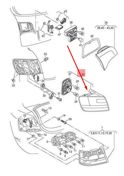 NEW AUDI A6 C6 REAR RIGHT TAILLIGHT LED 4F5945096K ORIGINAL