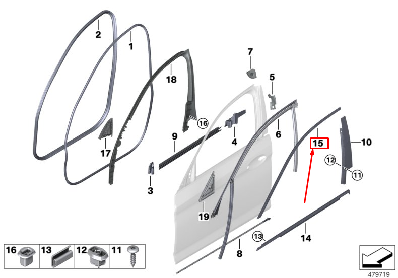 new bmw 5 touring g31 front right door window frame cover 51337336956 original