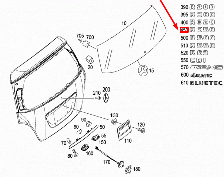 NEW MERCEDES-BENZ R-CLASS W251 REAR PANEL DOOR BADGE A2518170215 ORIGINAL