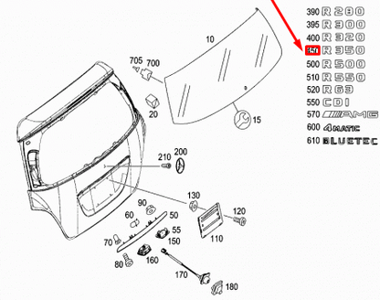 NEW MERCEDES-BENZ R-CLASS W251 REAR PANEL DOOR BADGE A2518170215 ORIGINAL