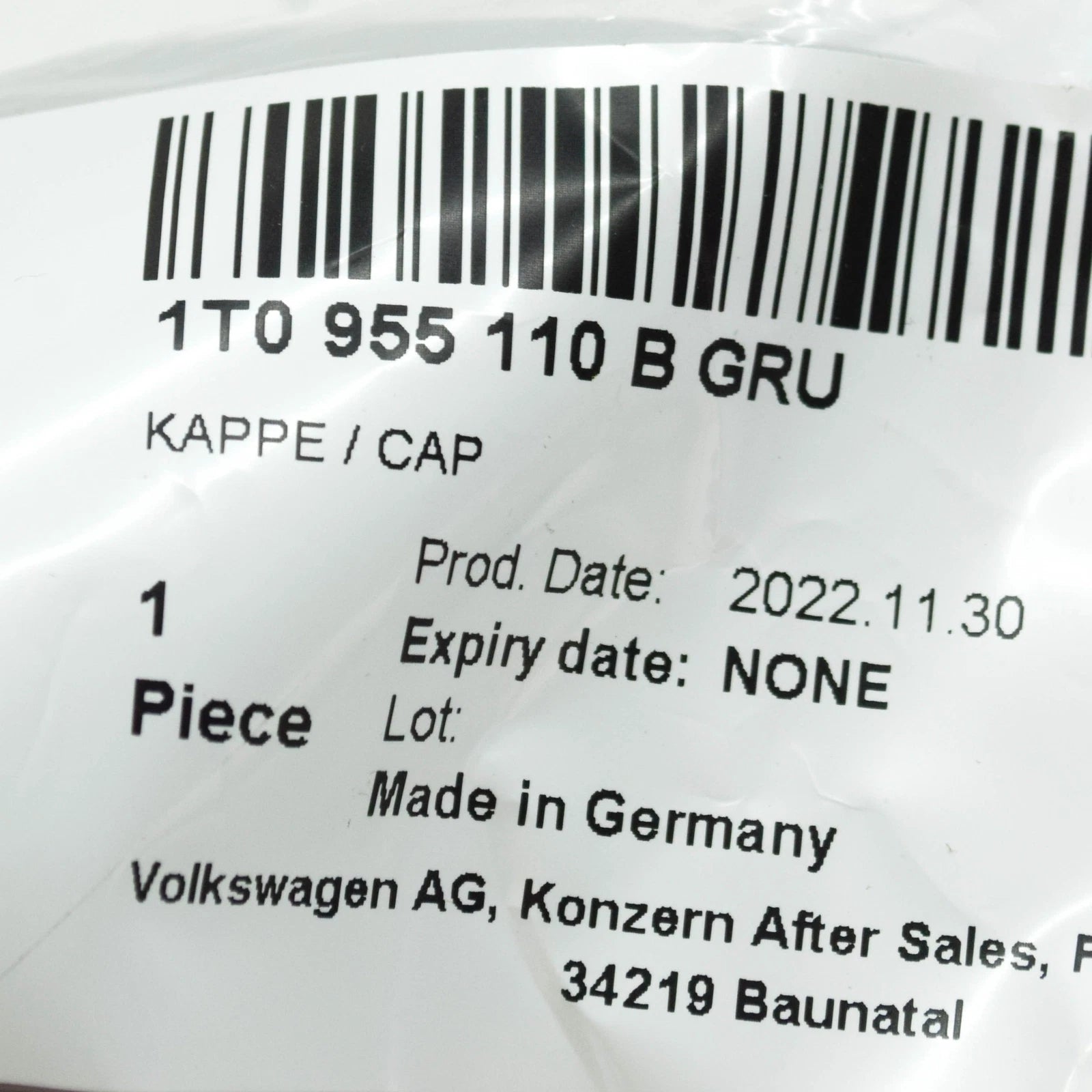 NEW VOLKSWAGEN TOURAN 1T RIGHT HEADLIGHT WASHER COVER 1T0955110BGRU ORIGINAL