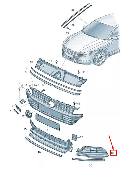 NEW VW ARTEON 3H FRONT RIGHT BUMPER COOLING AIR GRILLE 3G88536669B9