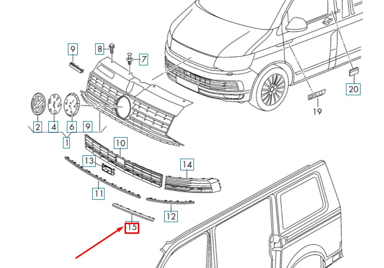NEW VW TRANSPORTER T6 RADIATOR GRILLE LEFT TRIM STRIP 7E58531012ZZ
