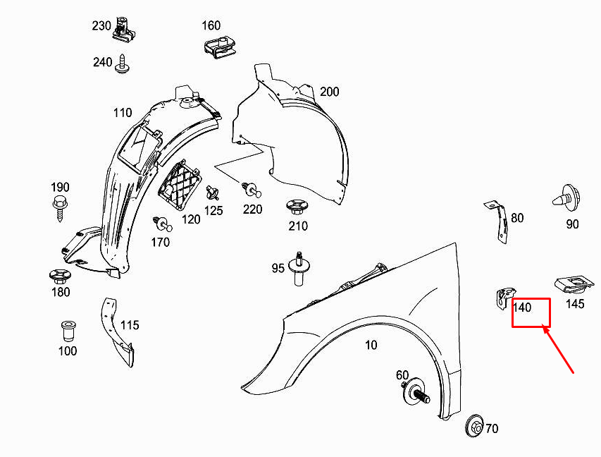 new mercedes-benz r w251 inner front fender bracket a2518810014 original