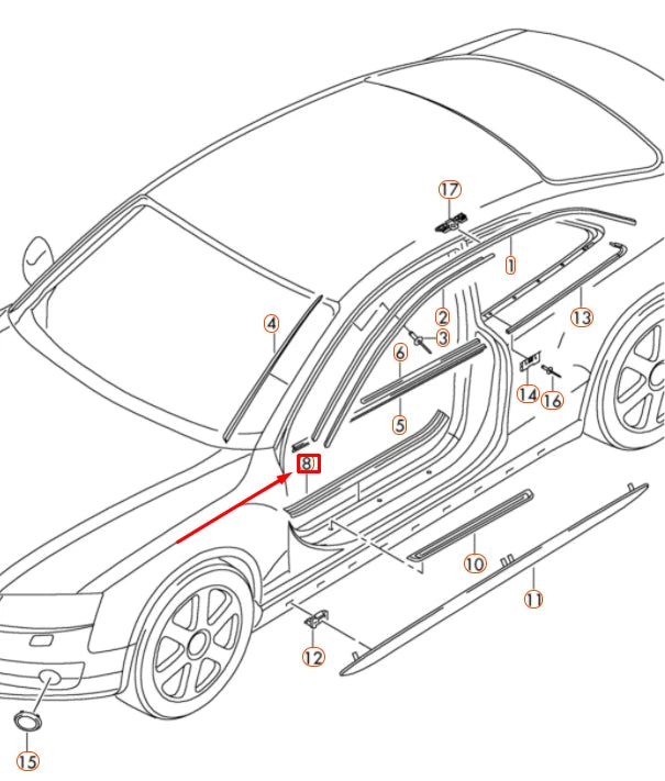 NEW AUDI A5 SPORTBACK 8T8 FRONT LEFT INTERIOR SILL TRIM 8T0853905B4PK ORIGINAL