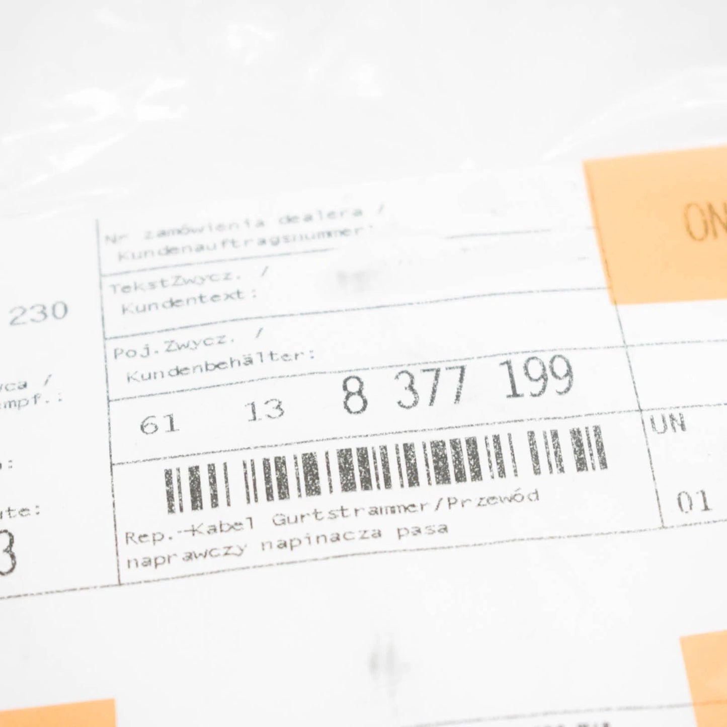 NEW BMW 5 E39 BELT TENSIONIER REPAIR CABLE 61138377199 8377199 ORIGINAL