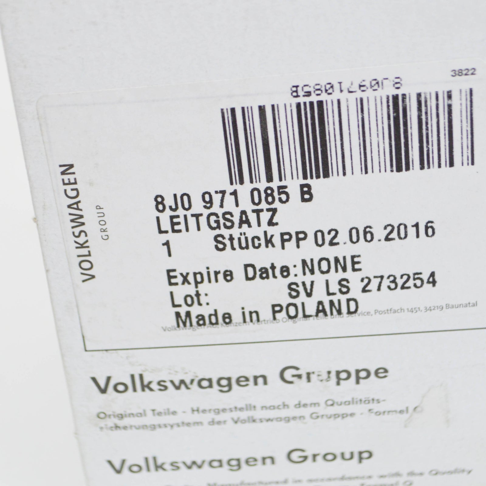 NEW AUDI TT 8J REAR FOG LIGHT WIRING HARNESS 8J0971085B ORIGINAL