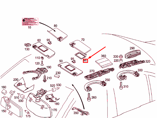 NEW MERCEDES-BENZ E W211 RIGHT SUN VISOR MIRROR A21181100108J12 ORIGINAL