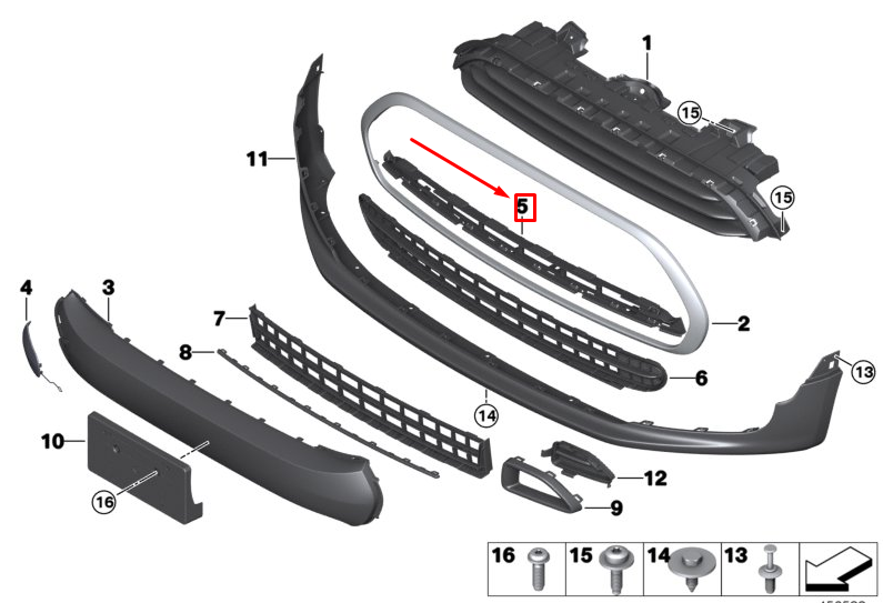 new mini clubman f54 front upper center bumper grill 7377475 51117377475