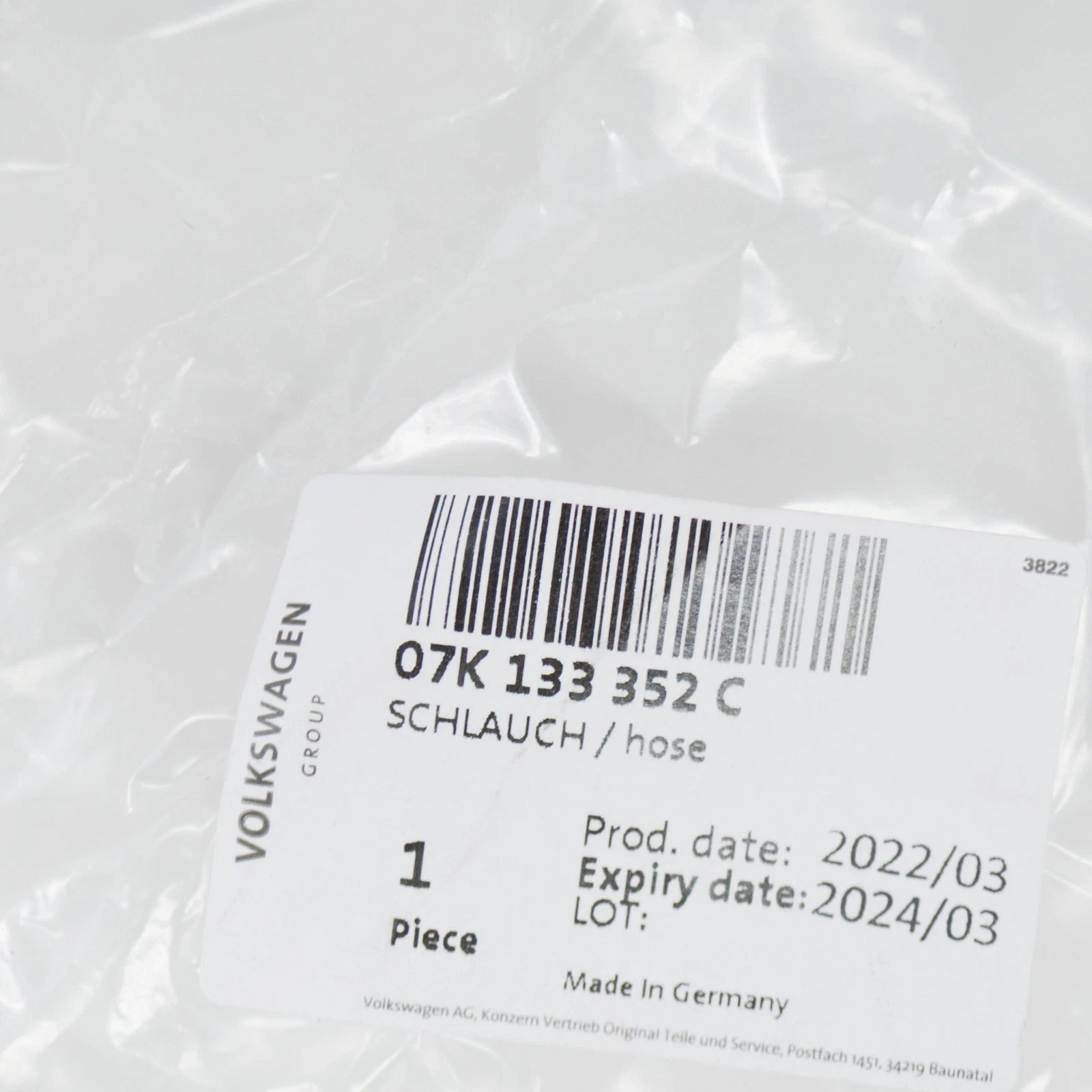 NEW AUDI TT RS 8J VACUUM HOSE WITH CONNECTING PARTS 07K133352C ORIGINAL