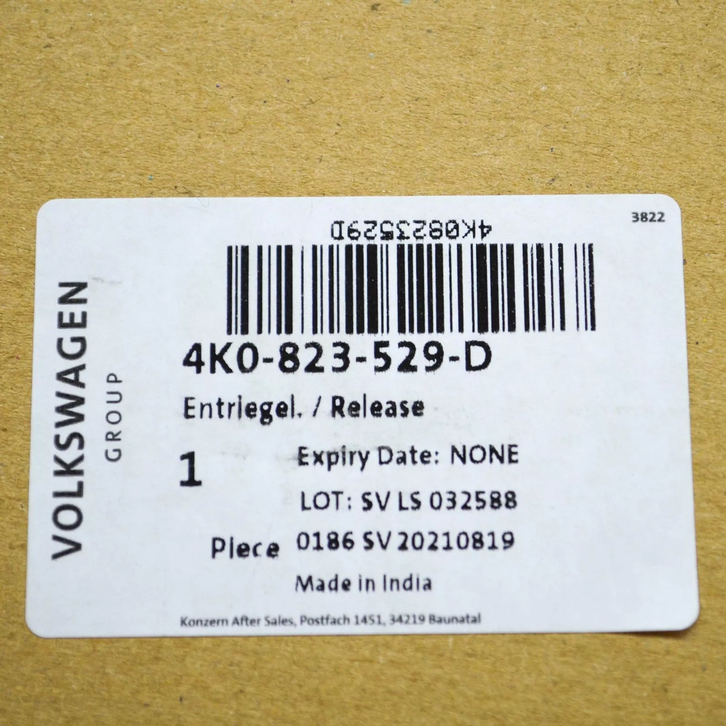 NEW AUDI A6 C8 FRONT BONNET HOOD RELEASE LOCK CABLE 4K0823529D ORIGINAL