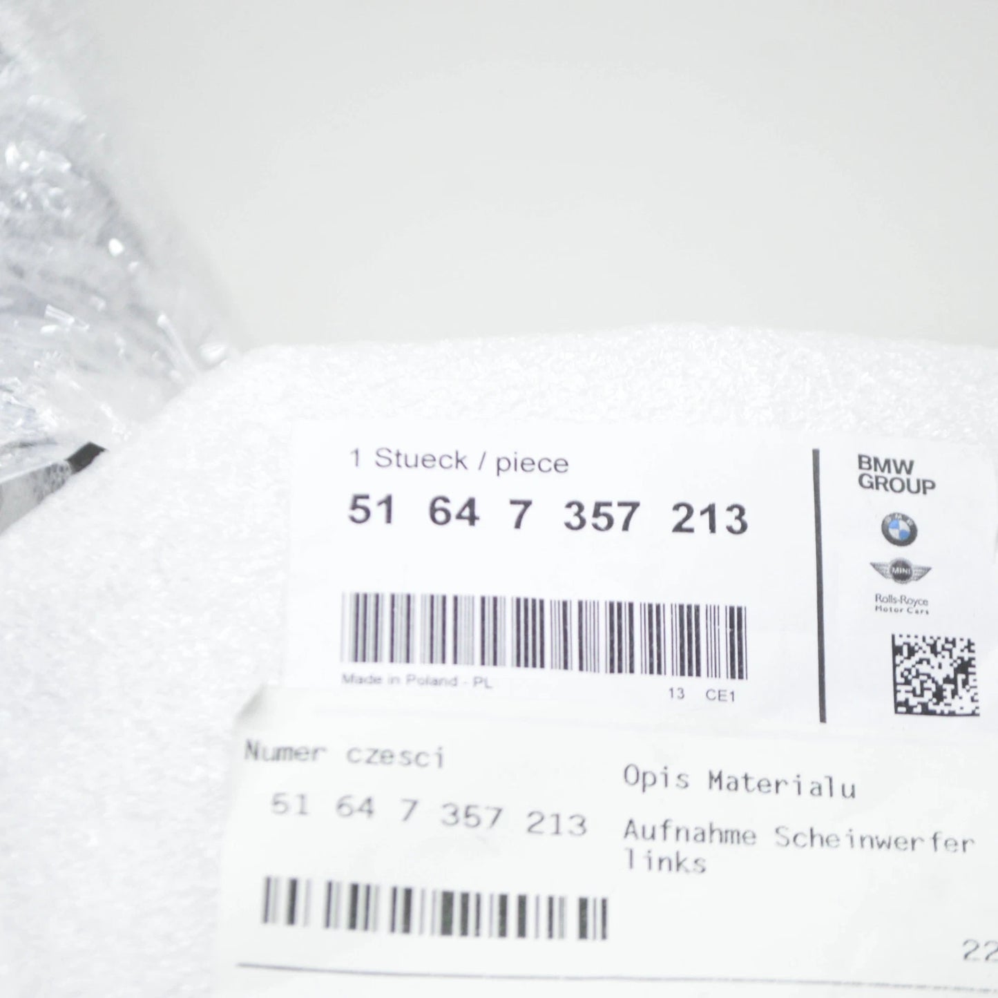 NEW BMW 7 G11 FRONT LEFT HEADLIGHT BRACKET 51647357213 7357213 2016 ORIGINAL