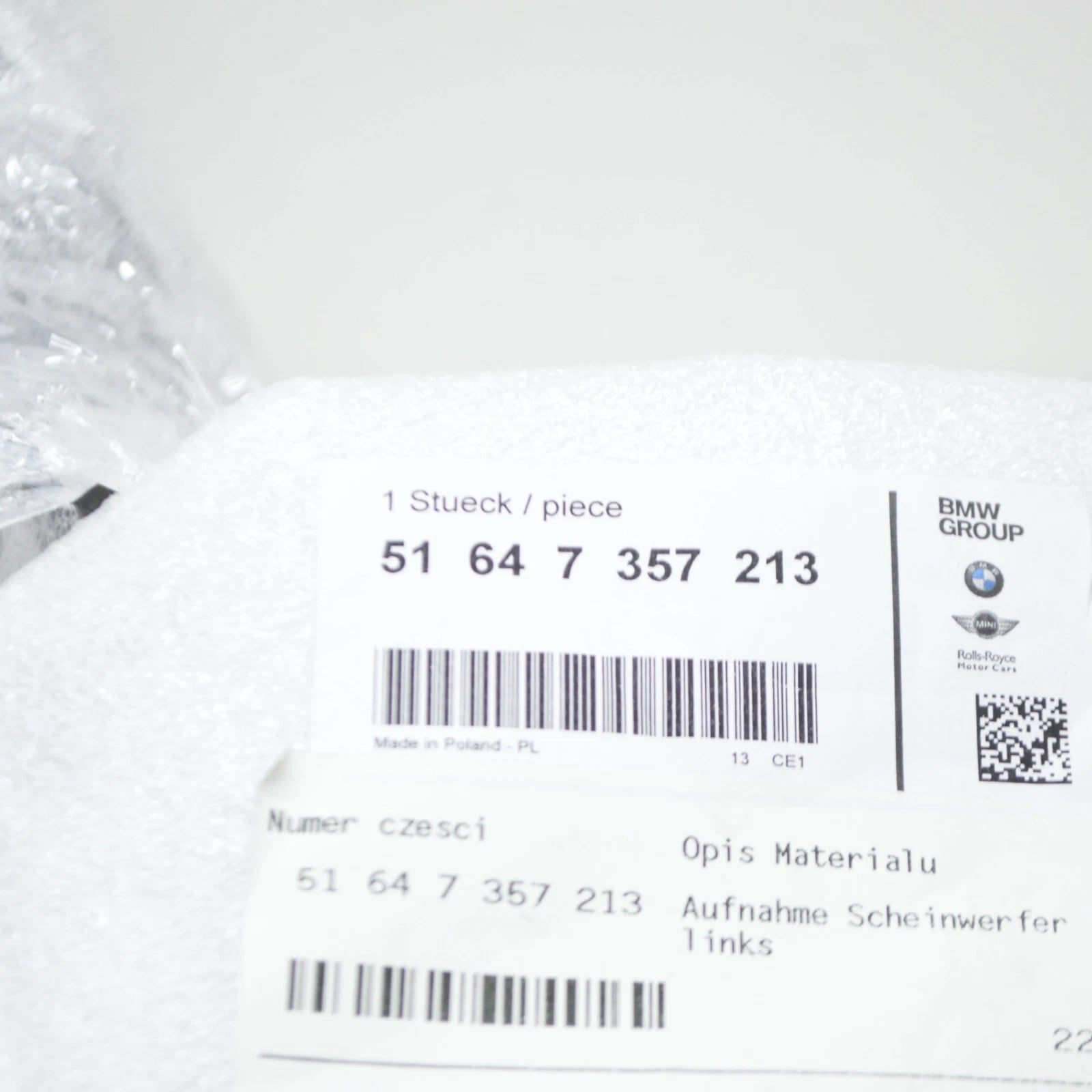 NEW BMW 7 G11 FRONT LEFT HEADLIGHT BRACKET 51647357213 7357213 2016 ORIGINAL