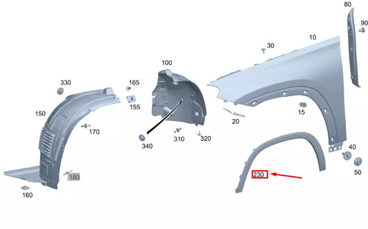 NEW MB GLE W167 FRONT LEFT WHEEL FENDER FLARE MOULDING A1678850100 ORIGINAL