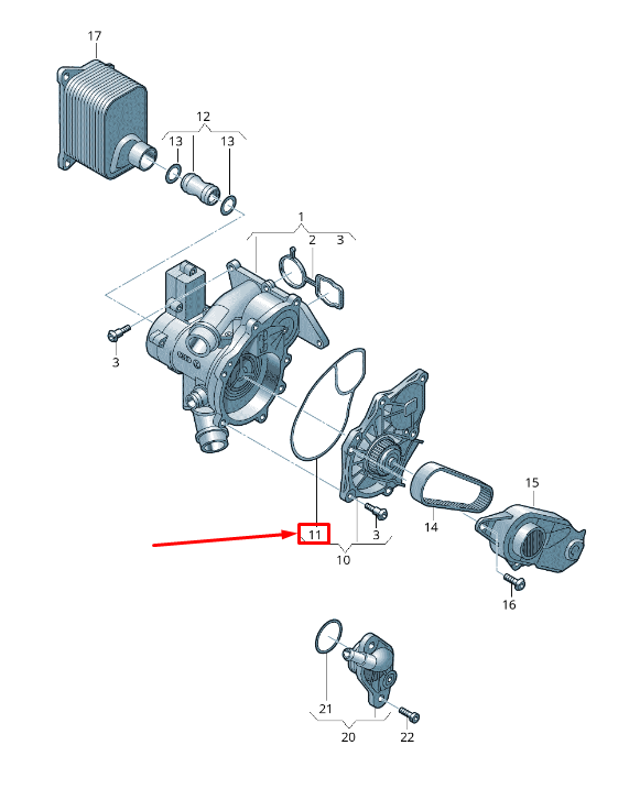 new audi q5 8r engine water pump molded seal 06l121043f original