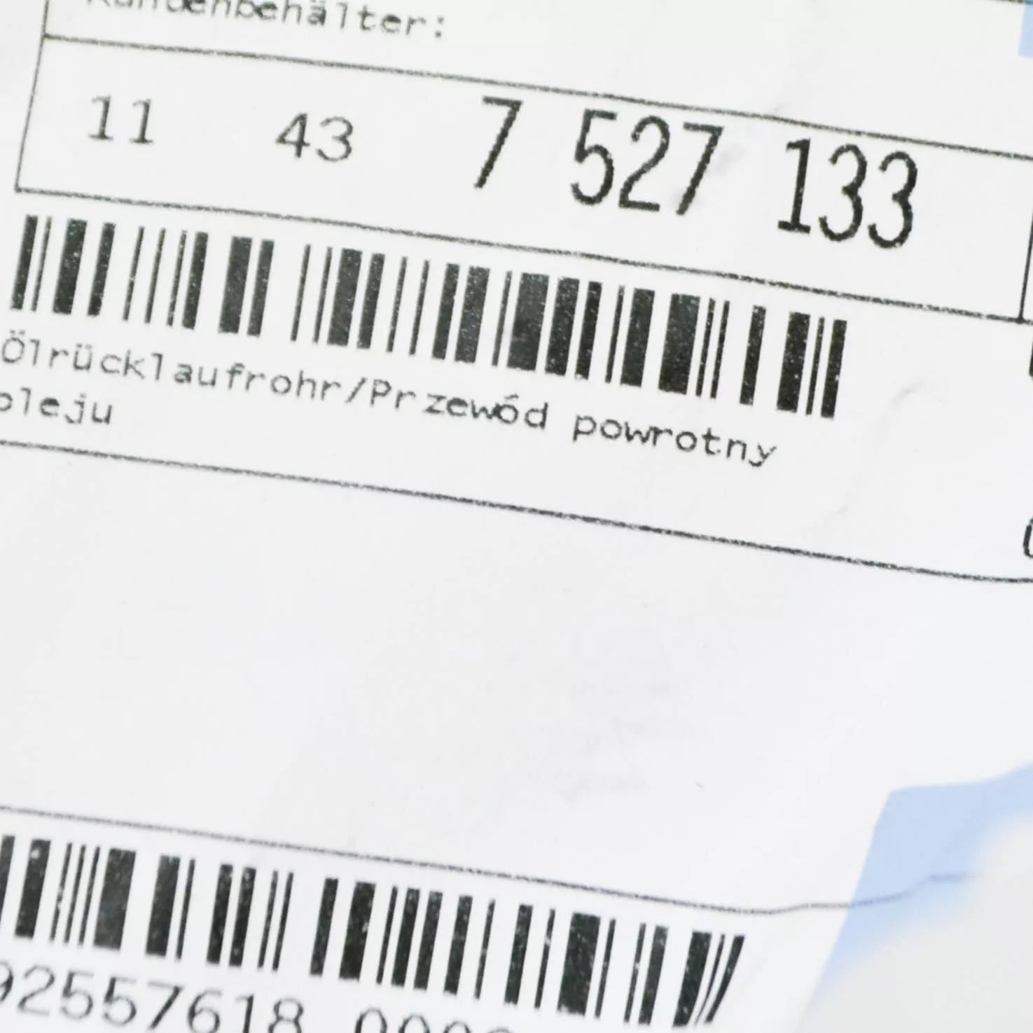 NEW BMW 3 E90 ENGINE OIL RETURN TUBE 7527133 11437527133 ORIGINAL