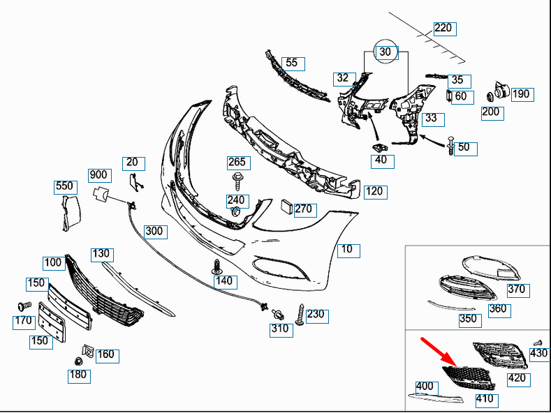 NEW MERCEDES-BENZ S-CLASS W222 FRONT RIGHT BUMPER GRILLE A2228850253 ORIGINAL