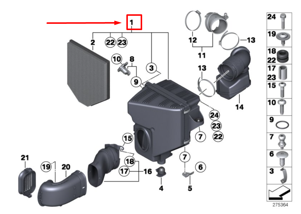 new bmw x3 f25 air cleaner intake-filter box housing 7616932 13717616932