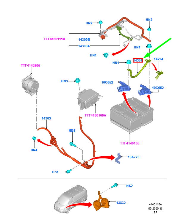new ford transit custom mk1 battery to earth cable assy 2433983 original