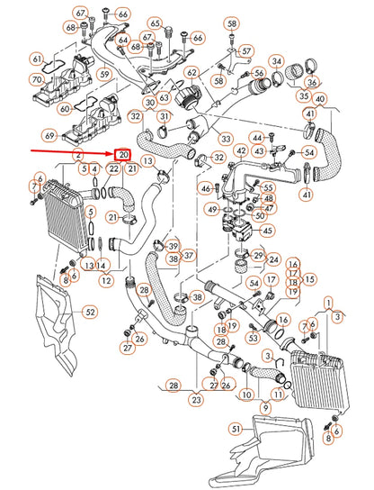 NEW AUDI Q7 4L RIGHT UPPER CHARGE AIR COOLER PRESSURE HOSE 7P0145708A ORIGINAL