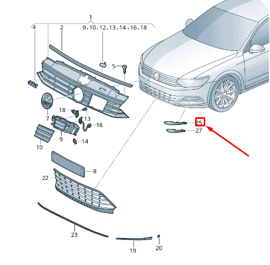 new vw passat b8 3g front right bumper vent grille 3g0853666d041 original