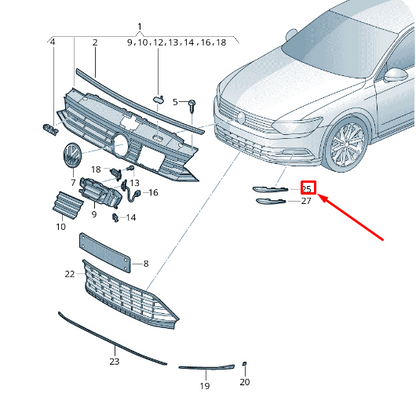 new vw passat b8 3g front right bumper vent grille 3g0853666d041 original