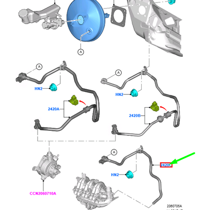 new ford fiesta mk6 brake booster vacuum tube rhd 1780890 c1b1-2420-fa original