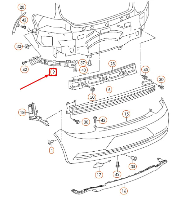 NEW VOLKSWAGEN SCIROCCO MK3 REAR BUMPER RIGHT GUIDE PROFILE 1K8807394C ORIGINAL