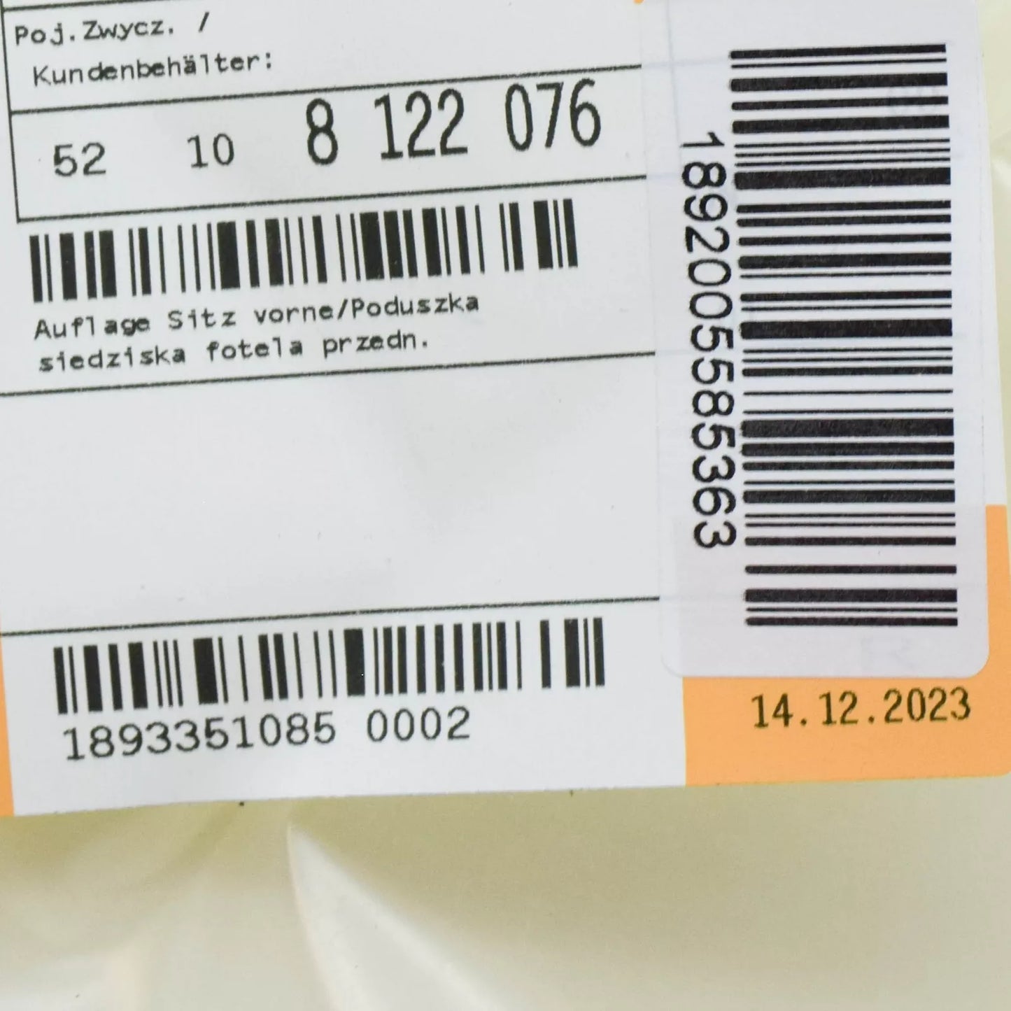 NEW BMW 3 COMPACT E36 FRONT LOWER SEAT PAD 52108122076 8122076 ORIGINAL