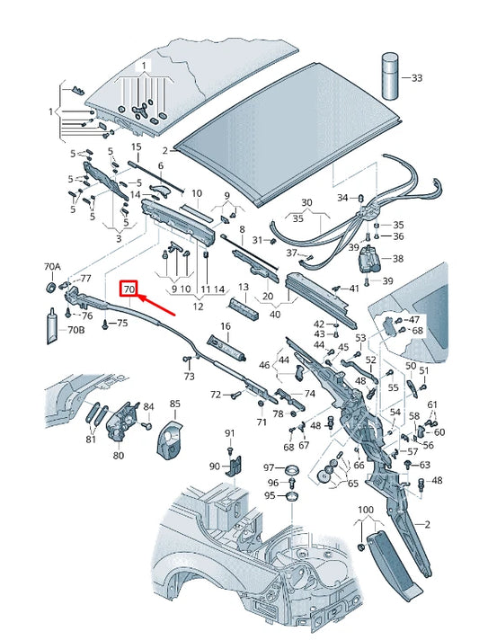 NEW VW EOS 1F RIGHT OUTER ROOF BRACE LOCKING MECHANISM 1Q0871662 ORIGINAL