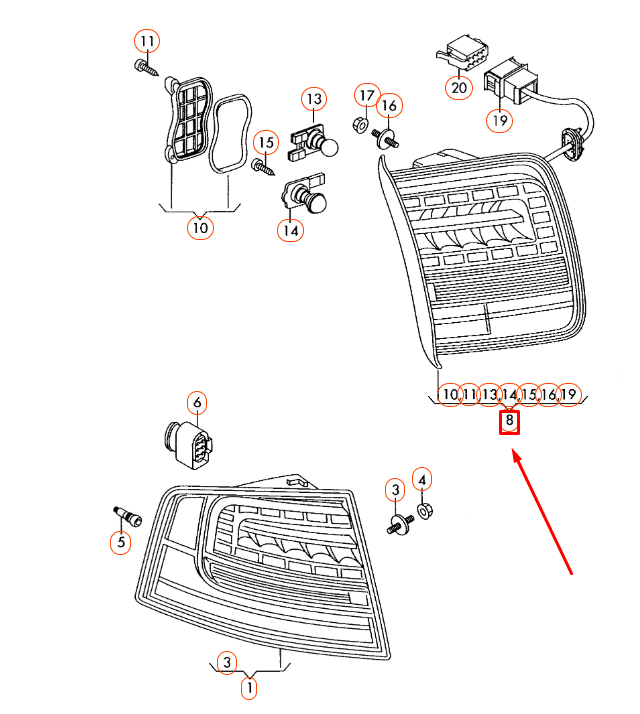 new audi a8 d3 rear left inner taillight usa 4e0945093j original
