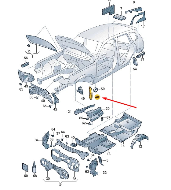 NEW VW TOUAREG 7P MK2 FRONT LEFT WING INSULATION 7P6864235E