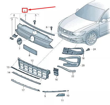 NEW VW PASSAT B8 3G RADIATOR GRILLE 3G0853651BBBUS 3G0853651BB BUS ORIGINAL