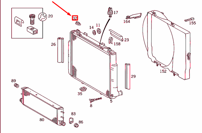 NEW MB S W140 RADIATOR TO CENTRAL STIFFENING RUBBER MOUNTING A1405040312