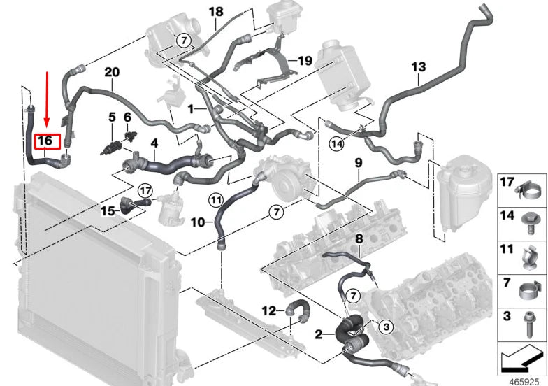 NEW BMW X5 F15 RADIATOR COOLANT HOSE 17127576280 7576280 ORIGINAL