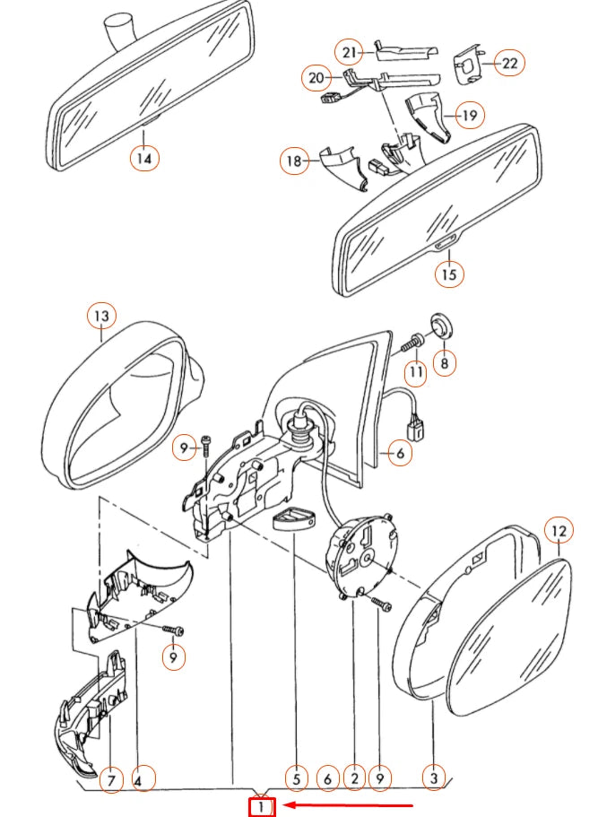 NEW VW GOLF 1K MK5 FRONT LEFT DOOR MIRROR FRAME LHD 1K1857507DC9B9 ORIGINAL