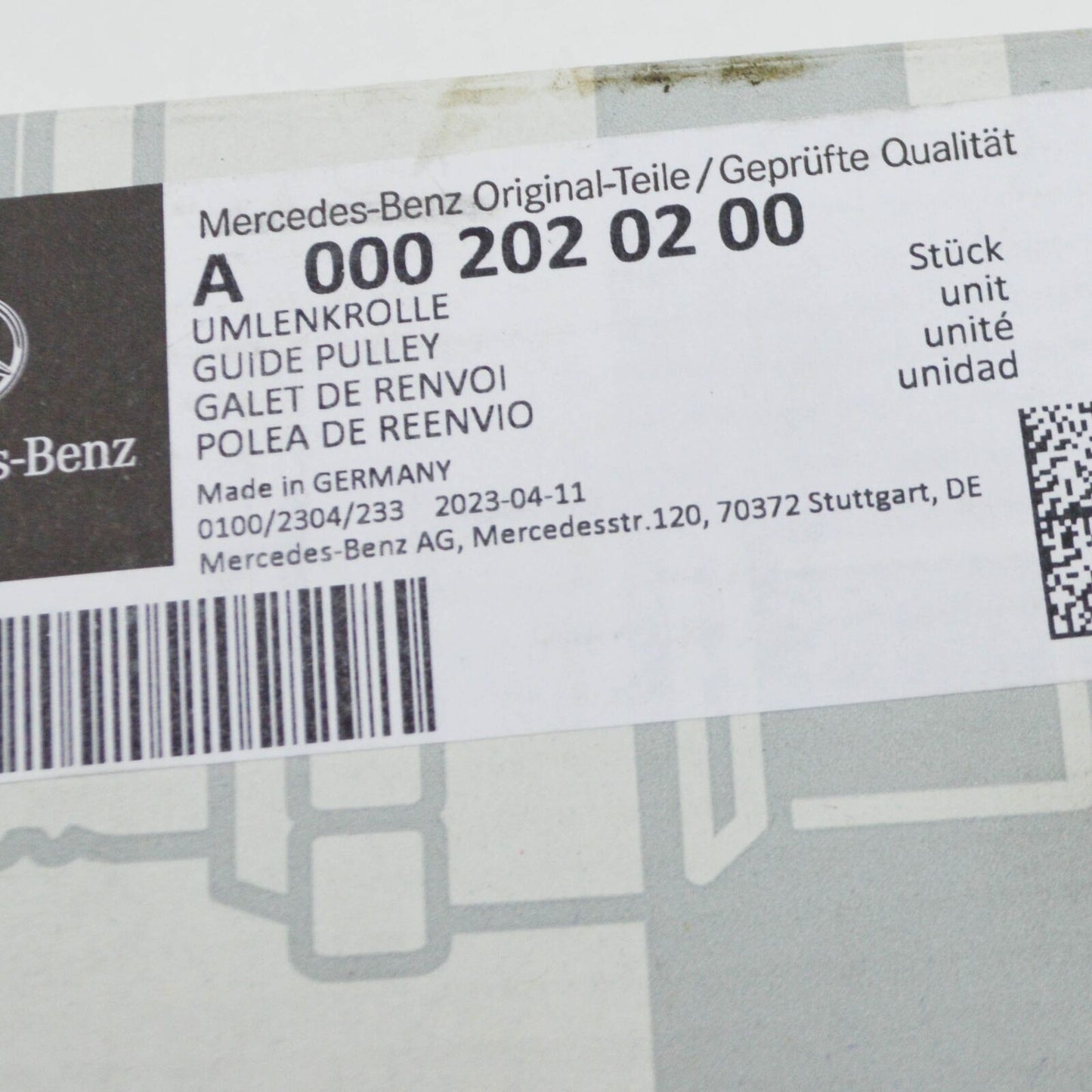 NEW MERCEDES-BENZ A W177 ENGINE POLY-V-BELT GUIDE PULLEY A0002020200 ORIGINAL