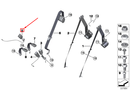 new bmw x5 f15 rear right seat buckle 72117321416 7321416 original